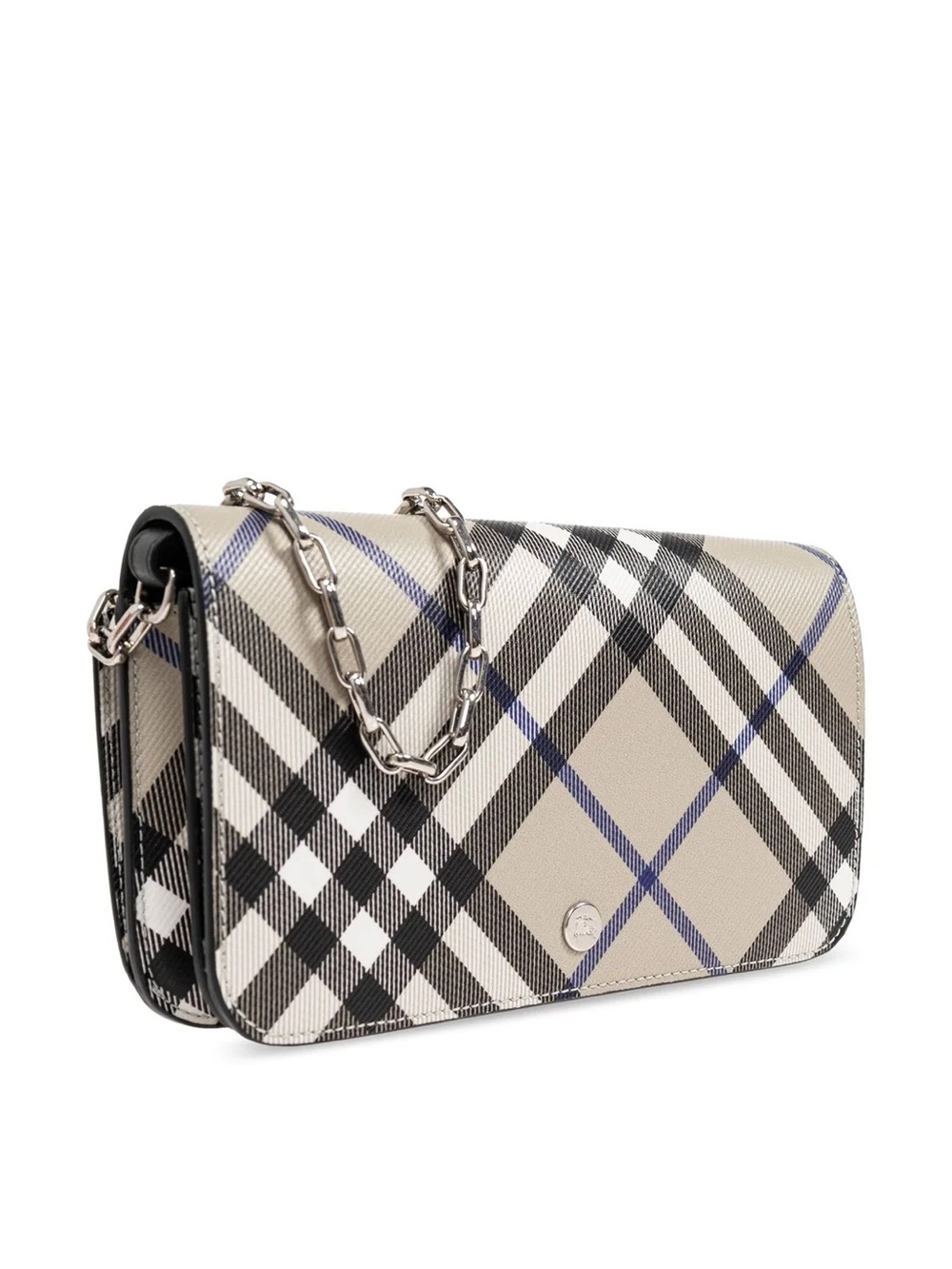Burberry Beige and Black Plaid Chain Crossbody Bag with Blue Accent